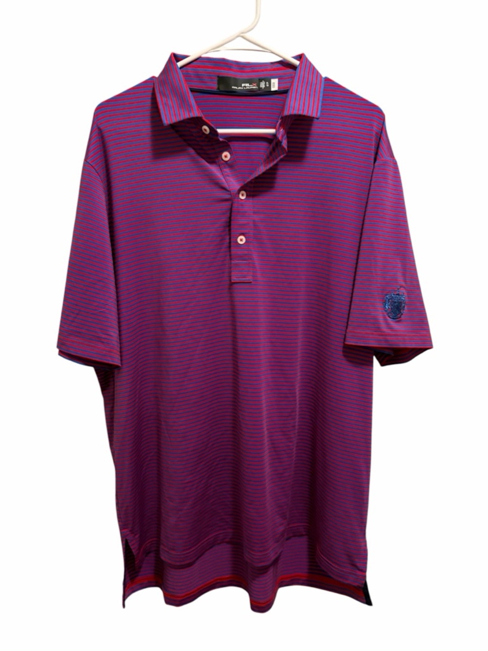 RLX Trump National Golf Polo. Size XL. Red/Blue Stripes. Good condition